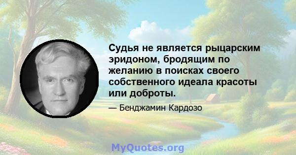 Судья не является рыцарским эридоном, бродящим по желанию в поисках своего собственного идеала красоты или доброты.