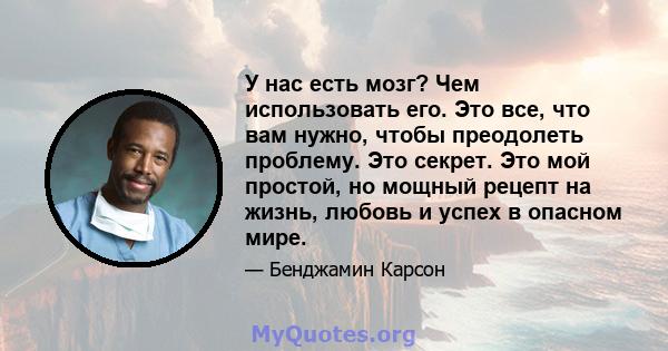 У нас есть мозг? Чем использовать его. Это все, что вам нужно, чтобы преодолеть проблему. Это секрет. Это мой простой, но мощный рецепт на жизнь, любовь и успех в опасном мире.