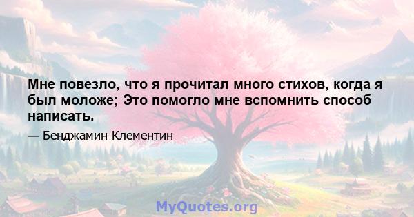 Мне повезло, что я прочитал много стихов, когда я был моложе; Это помогло мне вспомнить способ написать.