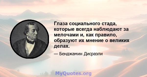 Глаза социального стада, которые всегда наблюдают за мелочами и, как правило, образуют их мнение о великих делах.