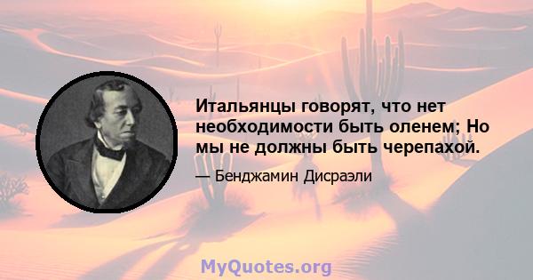 Итальянцы говорят, что нет необходимости быть оленем; Но мы не должны быть черепахой.