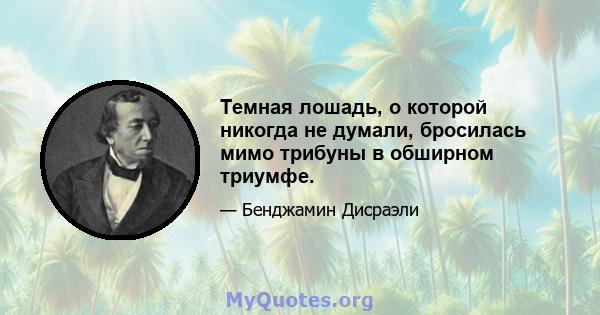 Темная лошадь, о которой никогда не думали, бросилась мимо трибуны в обширном триумфе.