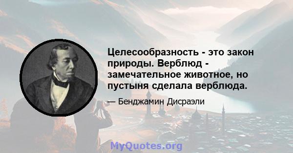 Целесообразность - это закон природы. Верблюд - замечательное животное, но пустыня сделала верблюда.