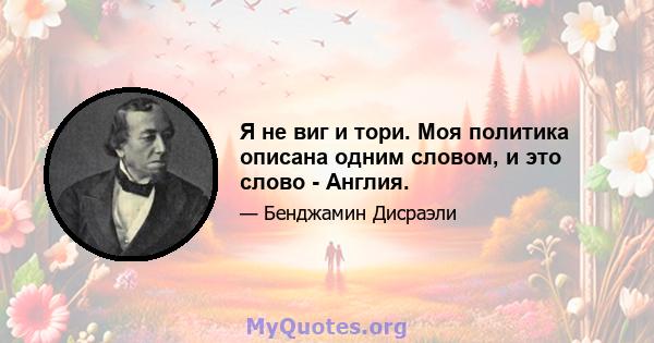 Я не виг и тори. Моя политика описана одним словом, и это слово - Англия.