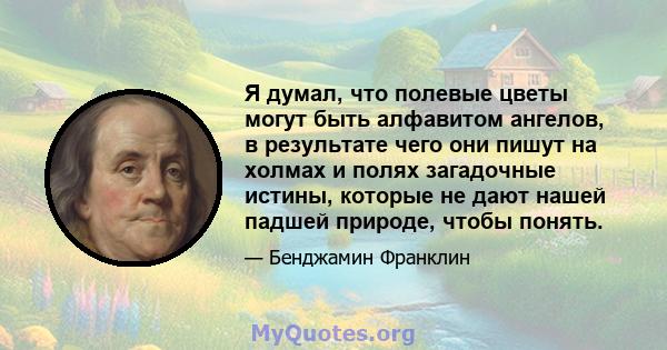 Я думал, что полевые цветы могут быть алфавитом ангелов, в результате чего они пишут на холмах и полях загадочные истины, которые не дают нашей падшей природе, чтобы понять.