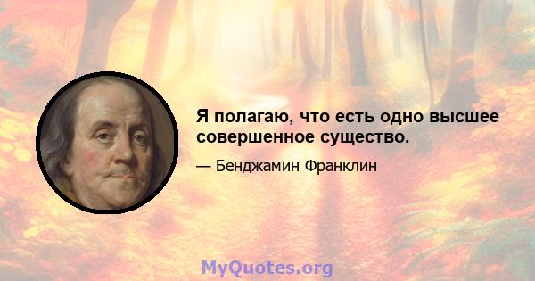 Я полагаю, что есть одно высшее совершенное существо.