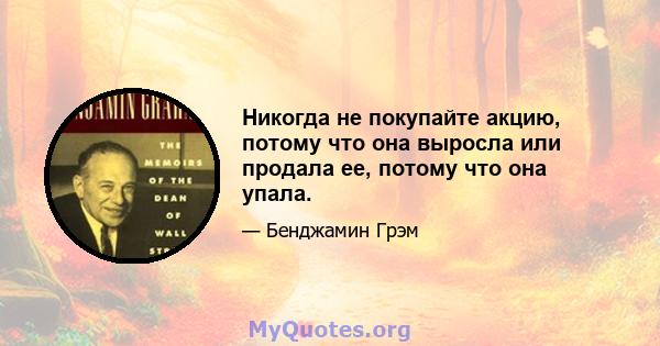 Никогда не покупайте акцию, потому что она выросла или продала ее, потому что она упала.