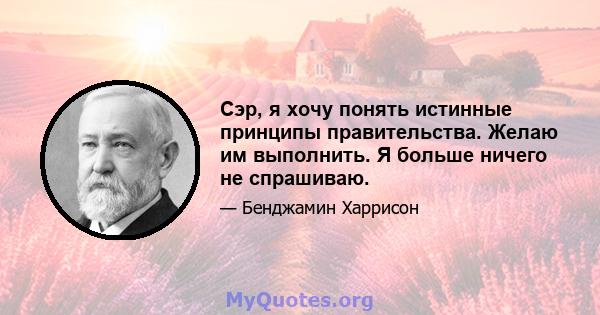 Сэр, я хочу понять истинные принципы правительства. Желаю им выполнить. Я больше ничего не спрашиваю.