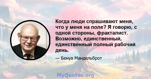 Когда люди спрашивают меня, что у меня на поле? Я говорю, с одной стороны, фракталист. Возможно, единственный, единственный полный рабочий день.