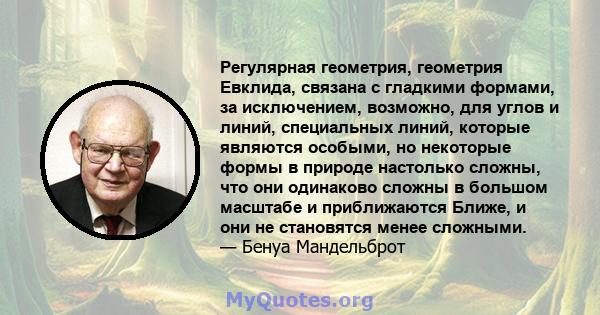 Регулярная геометрия, геометрия Евклида, связана с гладкими формами, за исключением, возможно, для углов и линий, специальных линий, которые являются особыми, но некоторые формы в природе настолько сложны, что они