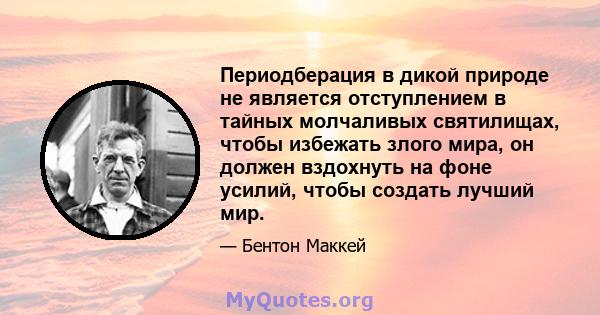 Периодберация в дикой природе не является отступлением в тайных молчаливых святилищах, чтобы избежать злого мира, он должен вздохнуть на фоне усилий, чтобы создать лучший мир.