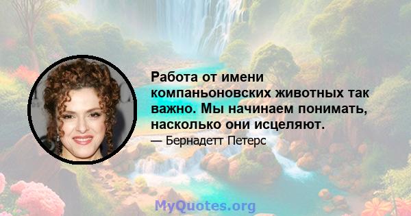 Работа от имени компаньоновских животных так важно. Мы начинаем понимать, насколько они исцеляют.