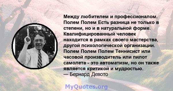 Между любителем и профессионалом. Полем Полем Есть разница не только в степени, но и в натуральной форме. Квалифицированный человек находится в рамках своего мастерства, другой психологической организации. Полем Полем