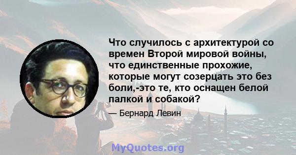 Что случилось с архитектурой со времен Второй мировой войны, что единственные прохожие, которые могут созерцать это без боли,-это те, кто оснащен белой палкой и собакой?