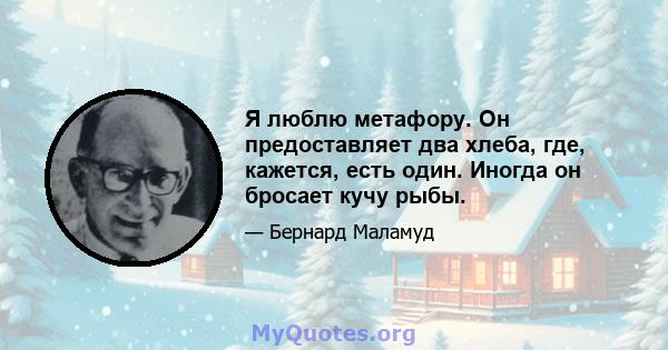 Я люблю метафору. Он предоставляет два хлеба, где, кажется, есть один. Иногда он бросает кучу рыбы.