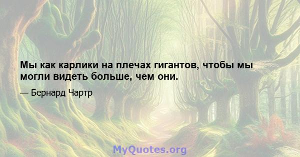 Мы как карлики на плечах гигантов, чтобы мы могли видеть больше, чем они.