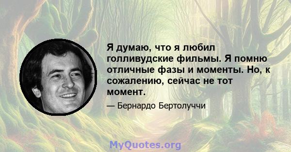 Я думаю, что я любил голливудские фильмы. Я помню отличные фазы и моменты. Но, к сожалению, сейчас не тот момент.