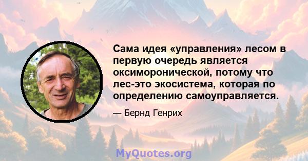 Сама идея «управления» лесом в первую очередь является оксиморонической, потому что лес-это экосистема, которая по определению самоуправляется.