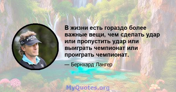 В жизни есть гораздо более важные вещи, чем сделать удар или пропустить удар или выиграть чемпионат или проиграть чемпионат.