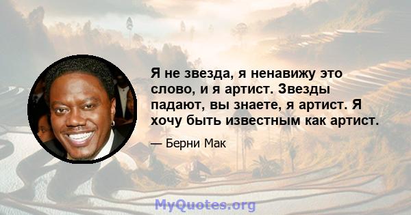 Я не звезда, я ненавижу это слово, и я артист. Звезды падают, вы знаете, я артист. Я хочу быть известным как артист.