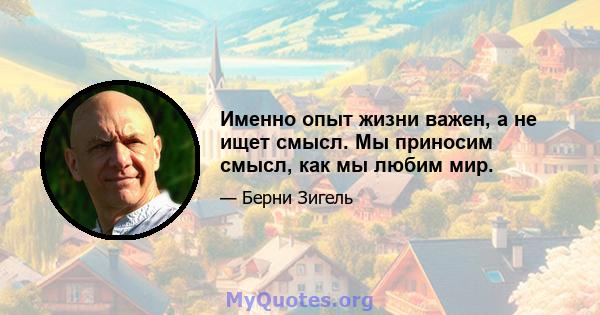 Именно опыт жизни важен, а не ищет смысл. Мы приносим смысл, как мы любим мир.