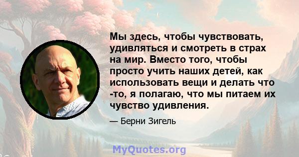 Мы здесь, чтобы чувствовать, удивляться и смотреть в страх на мир. Вместо того, чтобы просто учить наших детей, как использовать вещи и делать что -то, я полагаю, что мы питаем их чувство удивления.