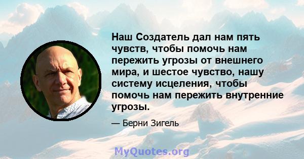 Наш Создатель дал нам пять чувств, чтобы помочь нам пережить угрозы от внешнего мира, и шестое чувство, нашу систему исцеления, чтобы помочь нам пережить внутренние угрозы.