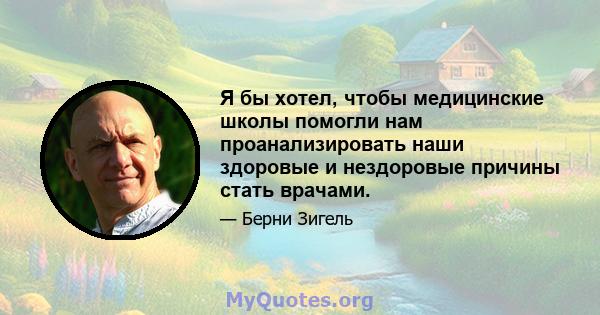 Я бы хотел, чтобы медицинские школы помогли нам проанализировать наши здоровые и нездоровые причины стать врачами.