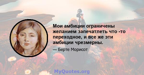 Мои амбиции ограничены желанием запечатлеть что -то переходное, и все же эти амбиции чрезмерны.