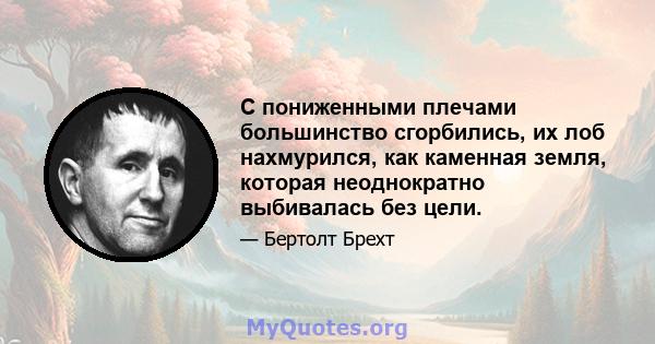 С пониженными плечами большинство сгорбились, их лоб нахмурился, как каменная земля, которая неоднократно выбивалась без цели.