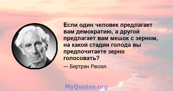 Если один человек предлагает вам демократию, а другой предлагает вам мешок с зерном, на какой стадии голода вы предпочитаете зерно голосовать?