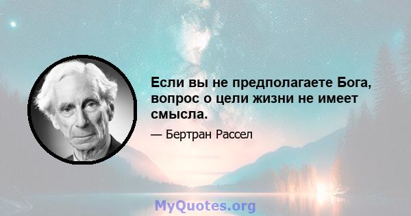 Если вы не предполагаете Бога, вопрос о цели жизни не имеет смысла.