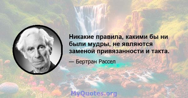 Никакие правила, какими бы ни были мудры, не являются заменой привязанности и такта.