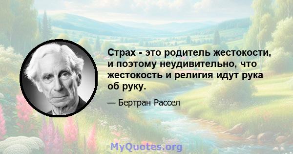 Страх - это родитель жестокости, и поэтому неудивительно, что жестокость и религия идут рука об руку.