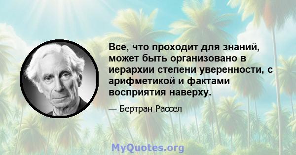 Все, что проходит для знаний, может быть организовано в иерархии степени уверенности, с арифметикой и фактами восприятия наверху.