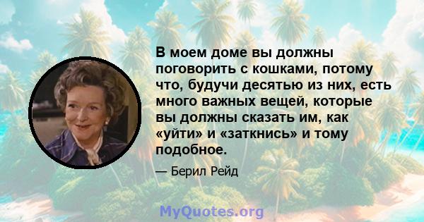 В моем доме вы должны поговорить с кошками, потому что, будучи десятью из них, есть много важных вещей, которые вы должны сказать им, как «уйти» и «заткнись» и тому подобное.