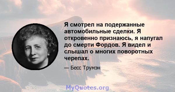 Я смотрел на подержанные автомобильные сделки. Я откровенно признаюсь, я напугал до смерти Фордов. Я видел и слышал о многих поворотных черепах.