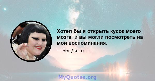 Хотел бы я открыть кусок моего мозга, и вы могли посмотреть на мои воспоминания.