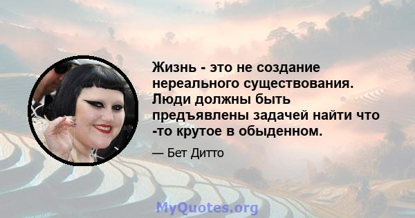 Жизнь - это не создание нереального существования. Люди должны быть предъявлены задачей найти что -то крутое в обыденном.