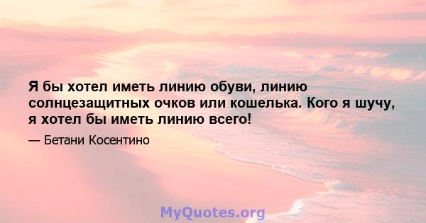 Я бы хотел иметь линию обуви, линию солнцезащитных очков или кошелька. Кого я шучу, я хотел бы иметь линию всего!