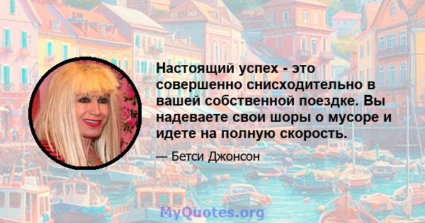 Настоящий успех - это совершенно снисходительно в вашей собственной поездке. Вы надеваете свои шоры о мусоре и идете на полную скорость.