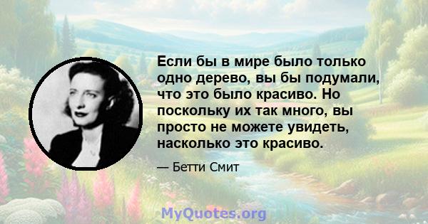 Если бы в мире было только одно дерево, вы бы подумали, что это было красиво. Но поскольку их так много, вы просто не можете увидеть, насколько это красиво.