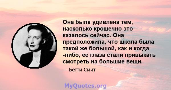 Она была удивлена ​​тем, насколько крошечно это казалось сейчас. Она предположила, что школа была такой же большой, как и когда -либо, ее глаза стали привыкать смотреть на большие вещи.