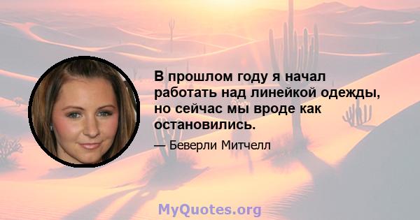 В прошлом году я начал работать над линейкой одежды, но сейчас мы вроде как остановились.