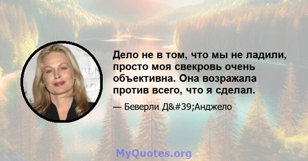 Дело не в том, что мы не ладили, просто моя свекровь очень объективна. Она возражала против всего, что я сделал.