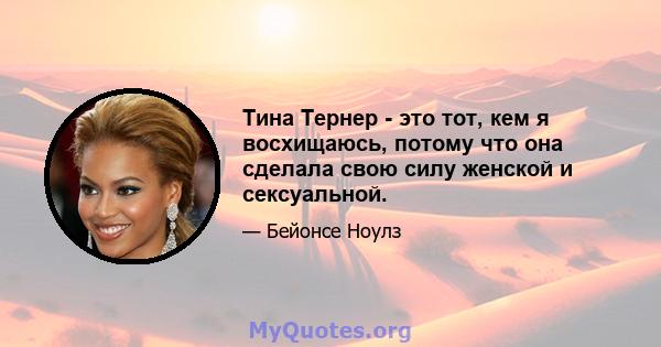 Тина Тернер - это тот, кем я восхищаюсь, потому что она сделала свою силу женской и сексуальной.