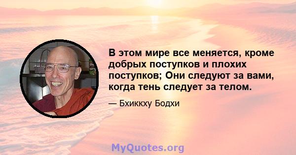 В этом мире все меняется, кроме добрых поступков и плохих поступков; Они следуют за вами, когда тень следует за телом.