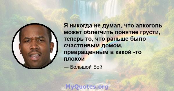 Я никогда не думал, что алкоголь может облегчить понятие грусти, теперь то, что раньше было счастливым домом, превращенным в какой -то плохой