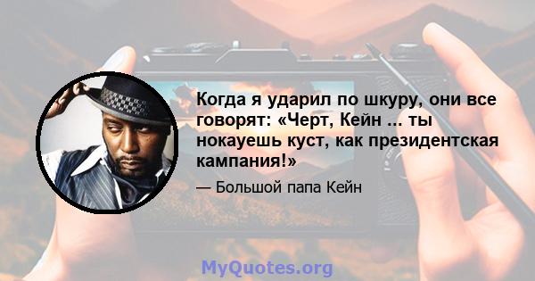 Когда я ударил по шкуру, они все говорят: «Черт, Кейн ... ты нокауешь куст, как президентская кампания!»