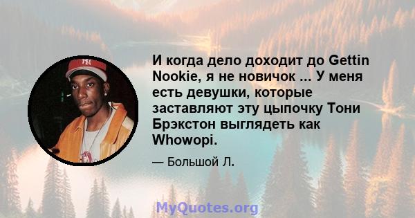 И когда дело доходит до Gettin Nookie, я не новичок ... У меня есть девушки, которые заставляют эту цыпочку Тони Брэкстон выглядеть как Whowopi.